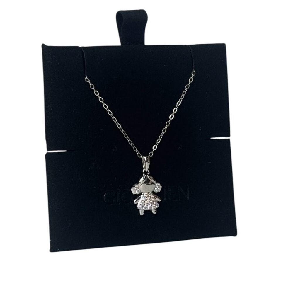 Little Girl Cubic Zirconia Pave Pendant Silver Necklace